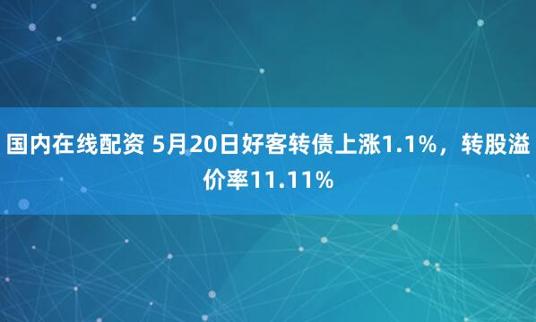 国内在线配资 5月20日好客转债上涨1.1%，转股溢价率11.11%