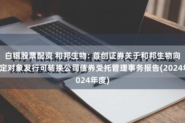 白银股票配资 和邦生物: 首创证券关于和邦生物向不特定对象发行可转换公司债券受托管理事务报告(2024年度)