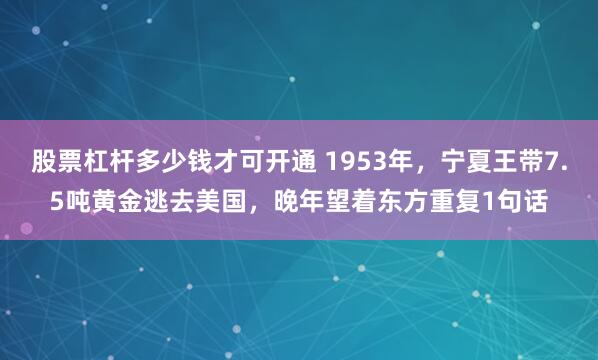 股票杠杆多少钱才可开通 1953年，宁夏王带7.5吨黄金逃去美国，晚年望着东方重复1句话